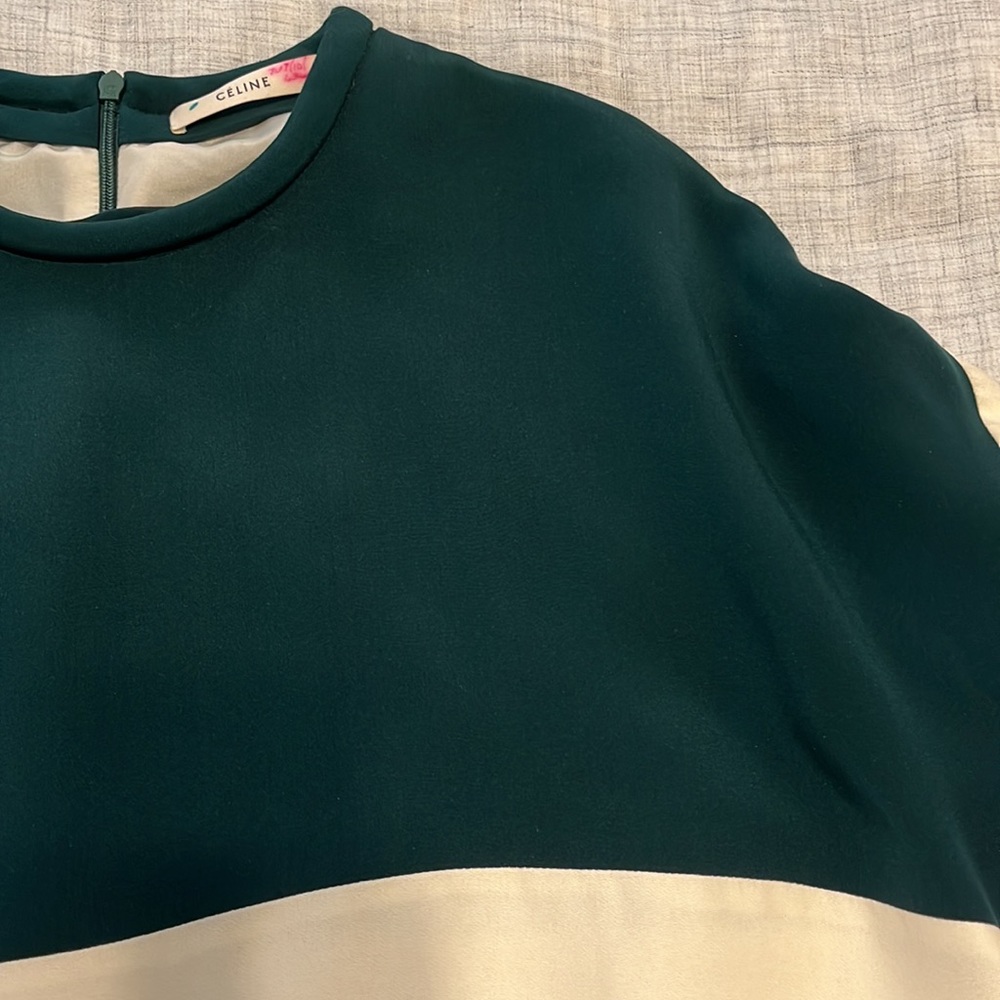 Celine Phoebe Philo color block silk dress green cream - Picture 5 of 13